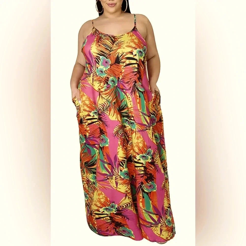 Lexiart Spaghetti Dresses Sexy Summer Long Maxi Dress with Pockets Beach…